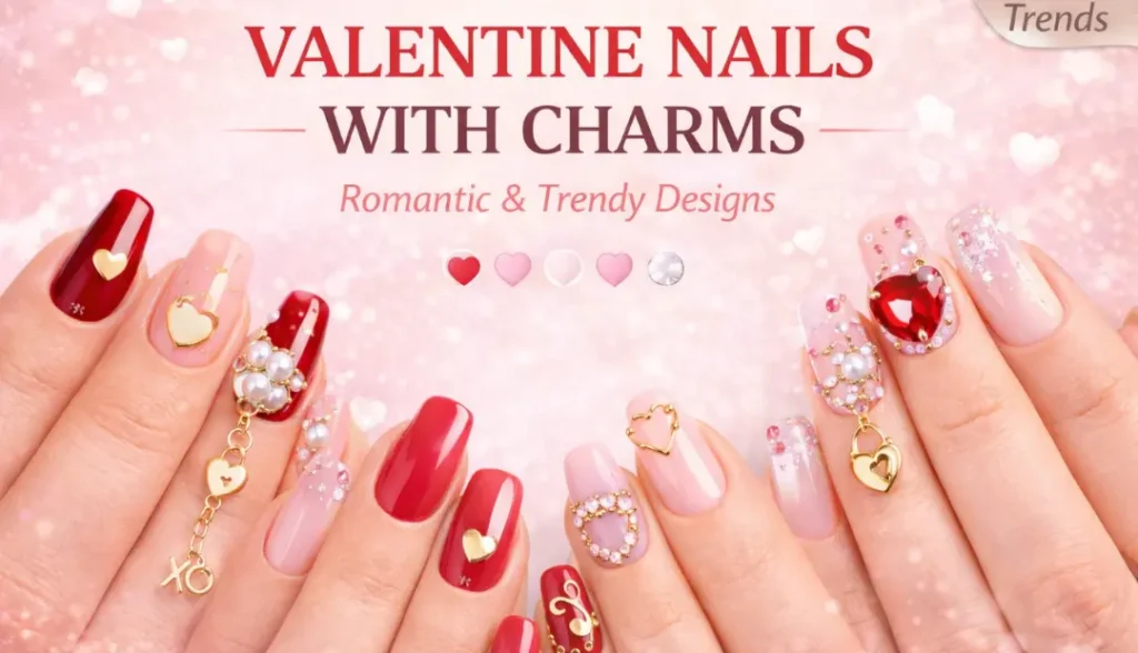 Valentine Nails With Charms