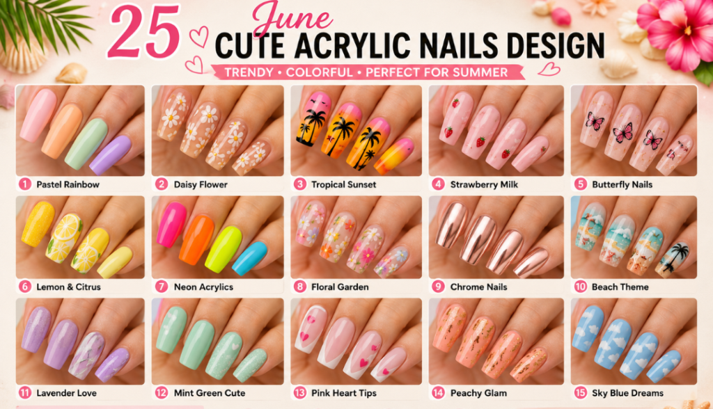 June Cute Acrylic Nails Design: 25 Trendy Summer Nail Ideas to Copy in 2026